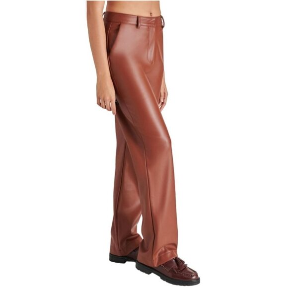 NWT STEVE MADDEN Mercer Faux Leather Pants XL Vegan Flare Dress Work Dark Brown - Picture 3 of 4